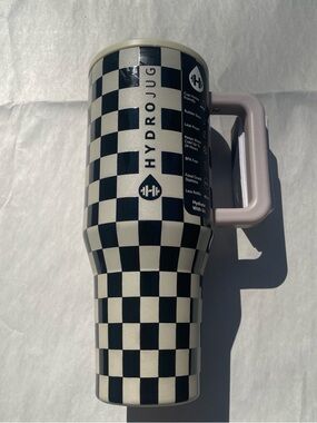 40 oz HydroJug Checkerboard Lid Tumbler - Black, Cream & Pale Pink